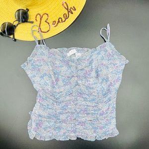 ASTR The Label Women’s Crop Top Spagetty Straps Floral Print Ruffle Top Medium